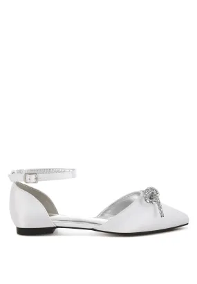 Simina Rhinestone Detail Bow Flat Sandals