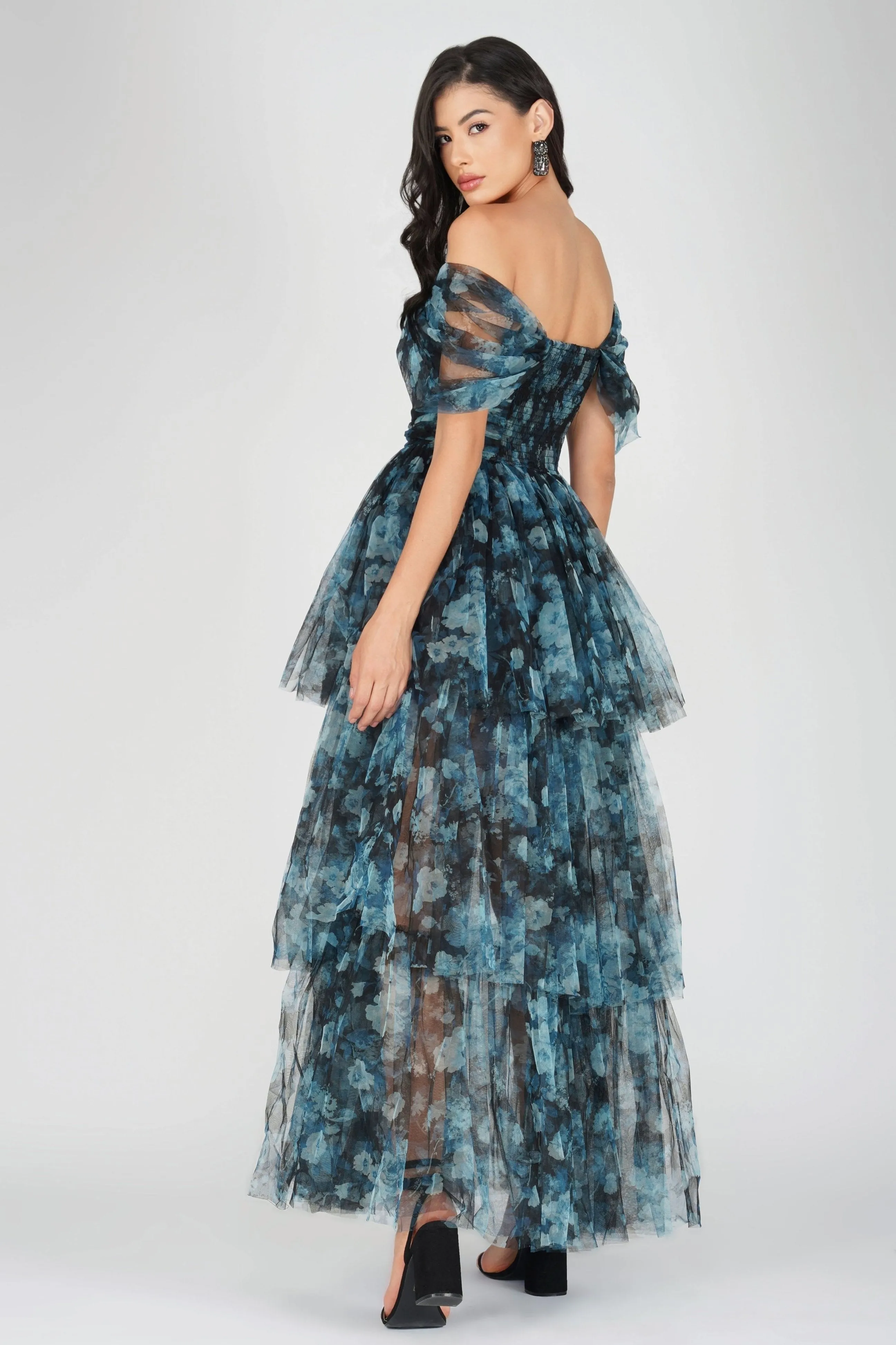 Sydney Tulle Maxi Dress in Blue Floral