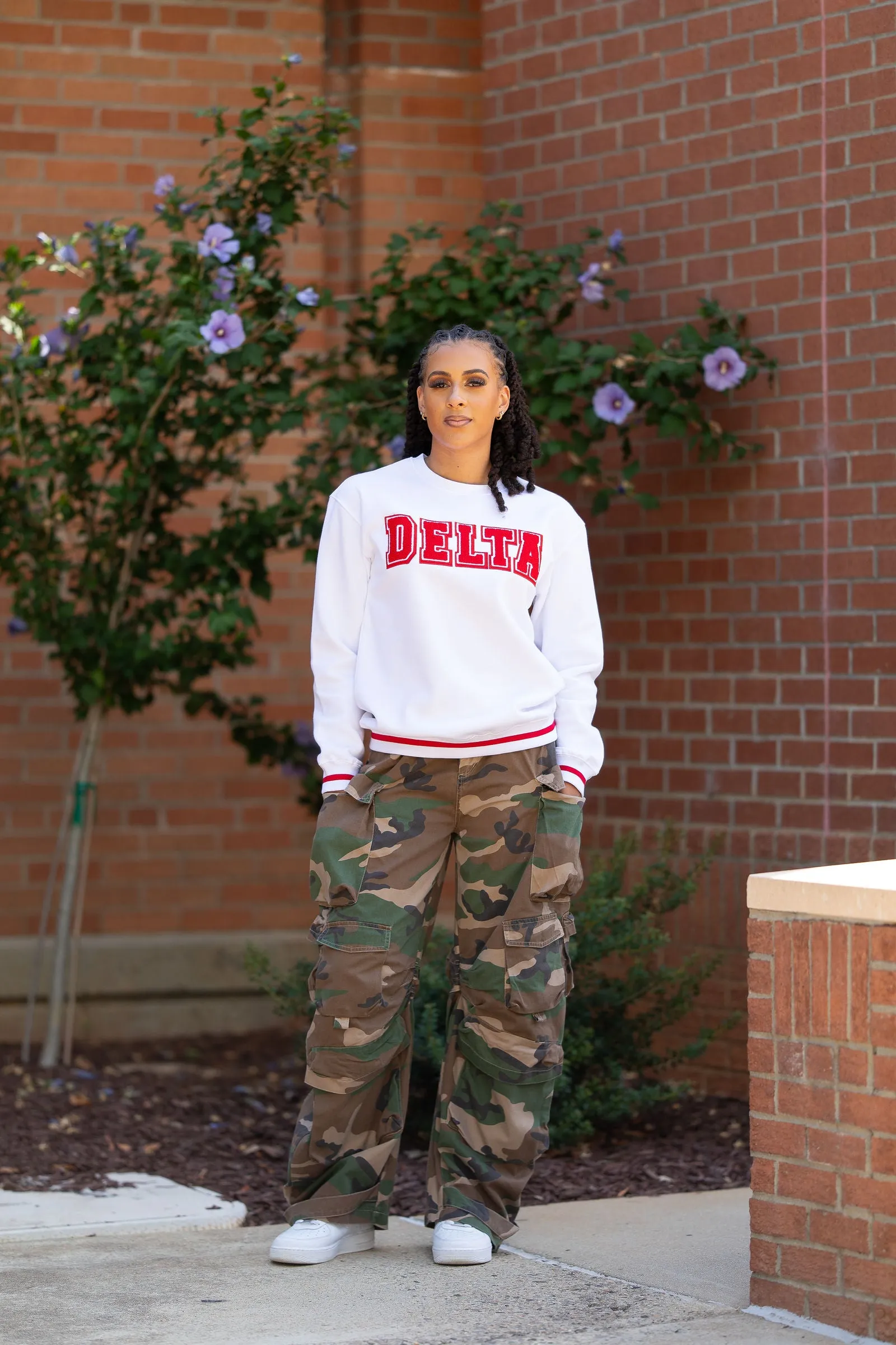 Vintage White DELTA Varsity Sweatshirt (Unisex Sizing)