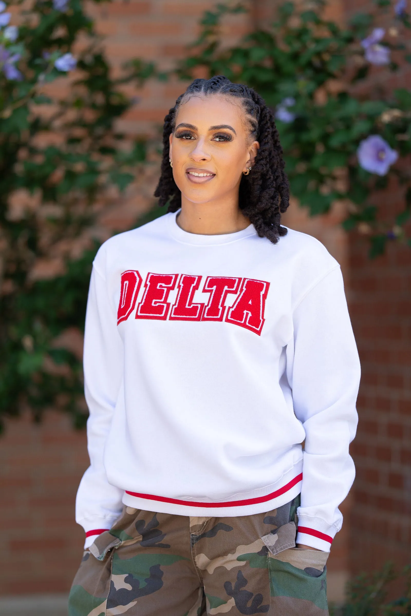 Vintage White DELTA Varsity Sweatshirt (Unisex Sizing)