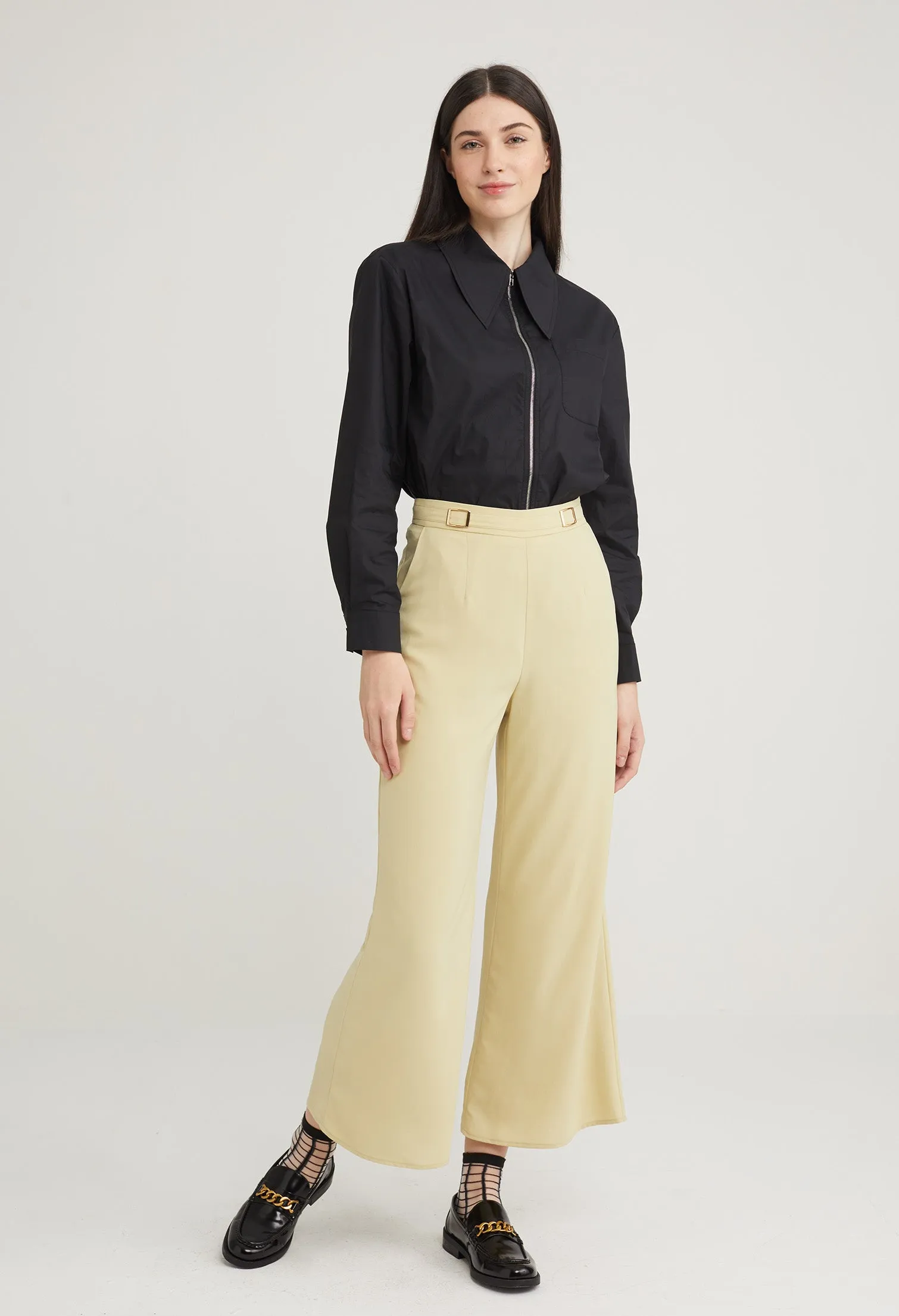 Waist Accent Wide Leg Palazzo Pants