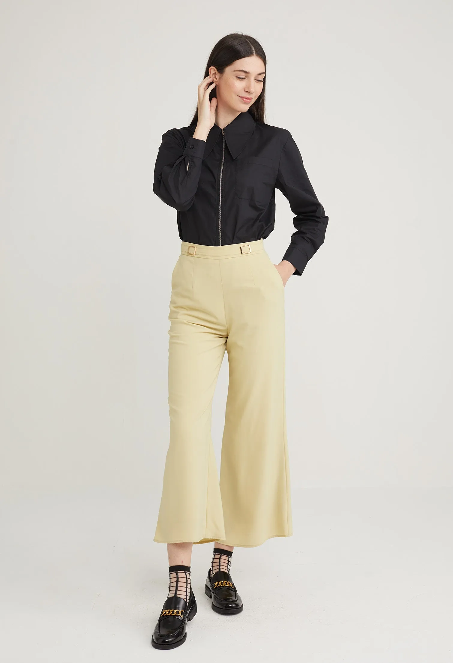 Waist Accent Wide Leg Palazzo Pants