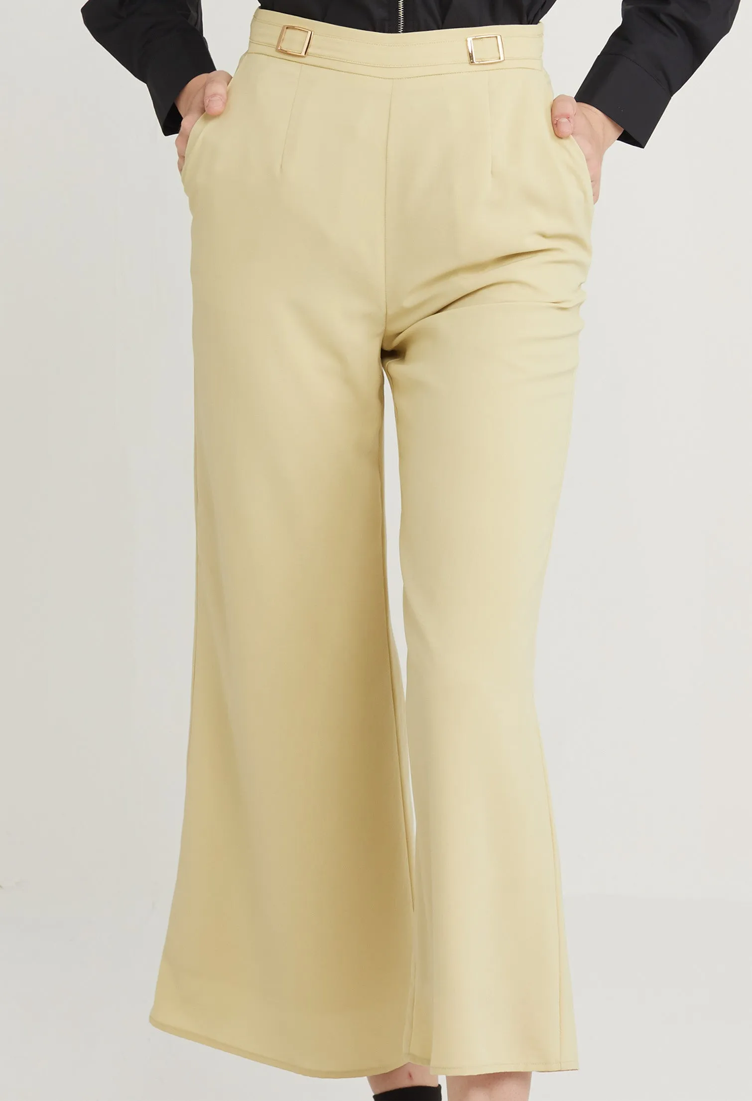 Waist Accent Wide Leg Palazzo Pants