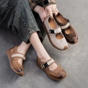 Women Retro Patchwork Leather Flat Casual Shoes