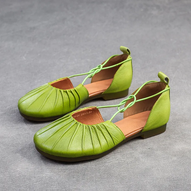 Women Retro Soft Leather Summer Flat Casual Sandals