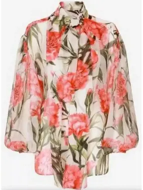 Women’s Carnation-Print Silk Blouse