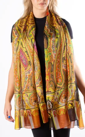 Yellow Paisley Silk Scarf